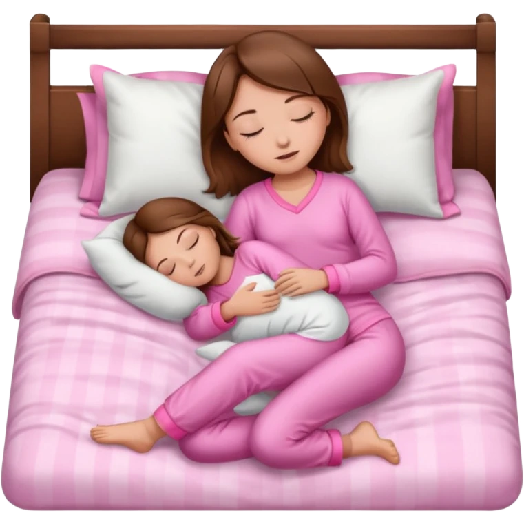 Menina de cabelos castanhos de corpo inteiro, pijama rosa, dormindo emoji