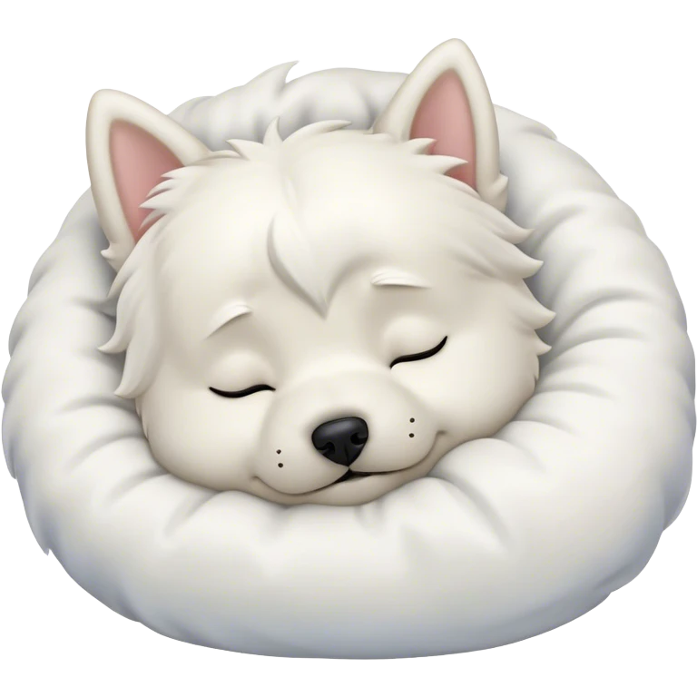 Meme-Worthy Cute Sleeping West Highland White Terrier Portrait Emoji, Head resting peacefully with a contented smile, showcasing a delightfully compact build and a luxuriously soft white coat, eyes shut in a serene nap, Simplified yet hilariously adorable features, highly detailed, glowing with a soft, drowsy light, high shine, relaxed and utterly lovable, stylized with an air of playful laziness, bright and heartwarming, soft glowing outline, capturing the essence of a comically sleepy companion, so meme-worthy it feels like it could instantly become the next viral sensation of adorable slumber! emoji