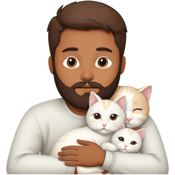 A brown man snuggling a white cat emoji