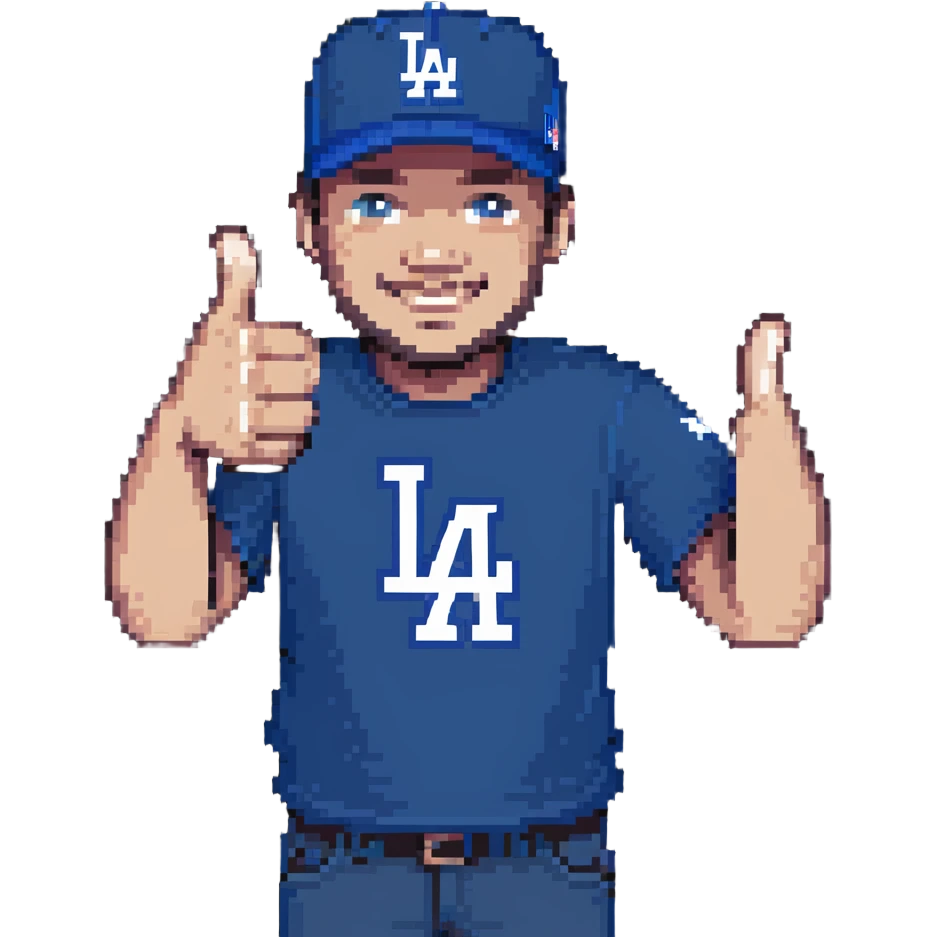 man in a Dodgers cap giving a thumbs up emoji