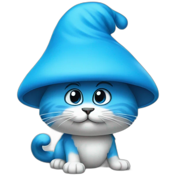 Blue Smurf cat wearing mushroom like a hat emoji