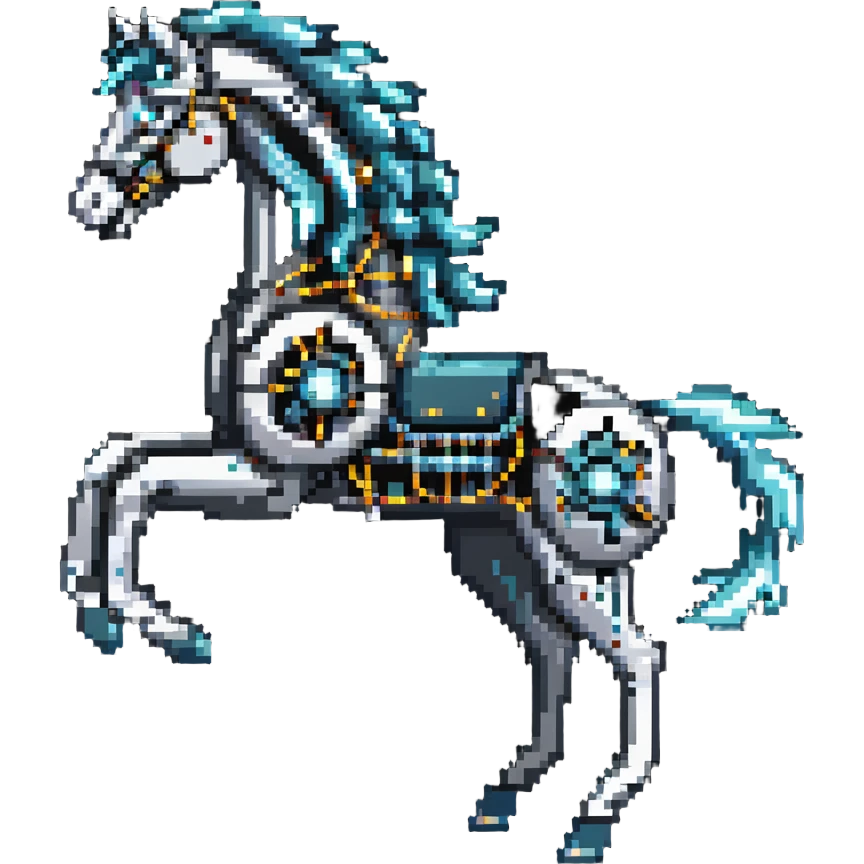 Galloping electric horse made of metal parts with lightning and electricity flowing through its body, dynamic pose emoji