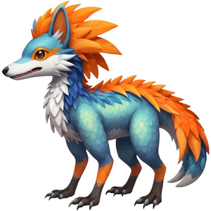 Colorful Fruity Iridescent Warm-colored Tropical Exotic Vernid-Sergal-Trico-Silvally-Nargacuga-fusion-hybrid-animal-creature, full body emoji