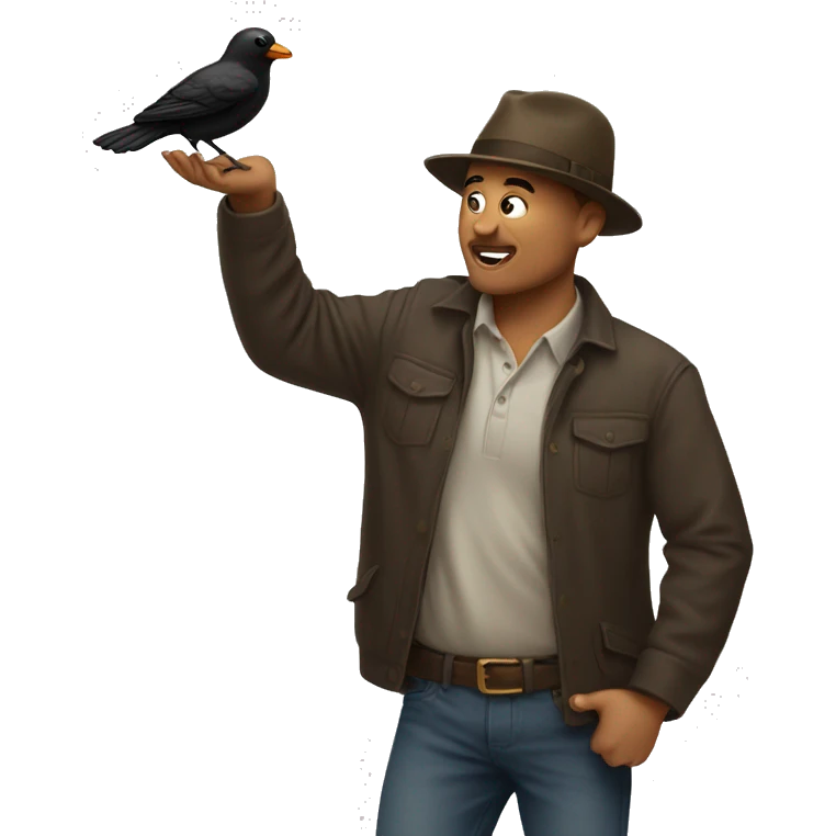 A man trying to shoo away a bird while holding a hat in his hand. emoji