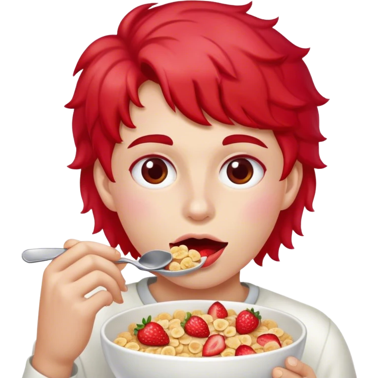 A strawberry face eating cereal emoji