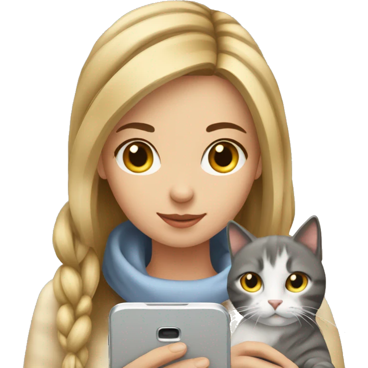 european girl with cat texting sms emoji
