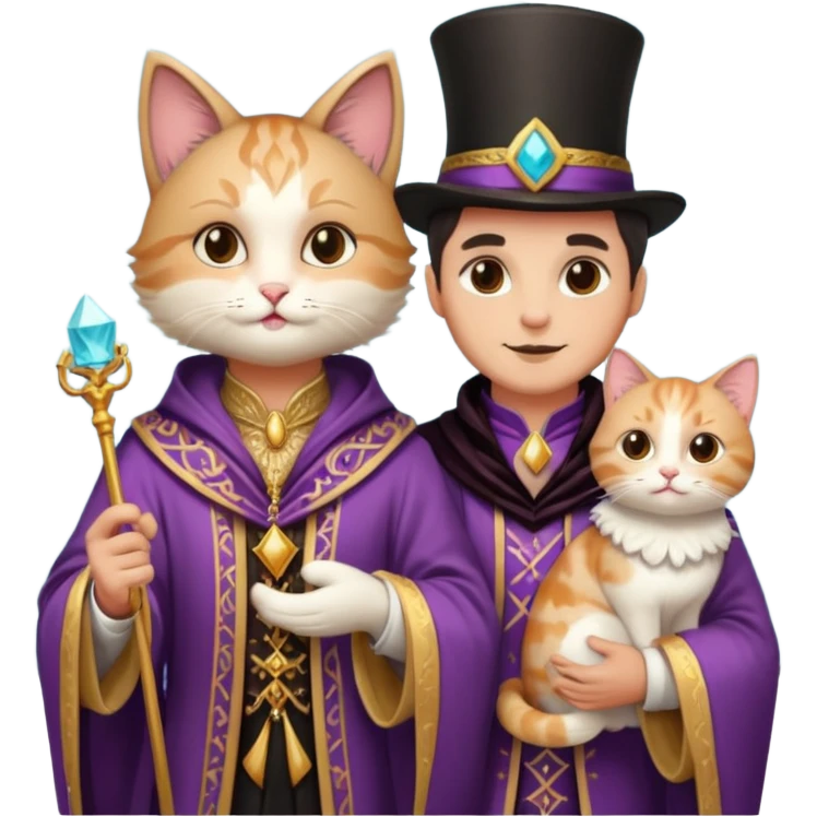 magician couple and their pet cat emoji