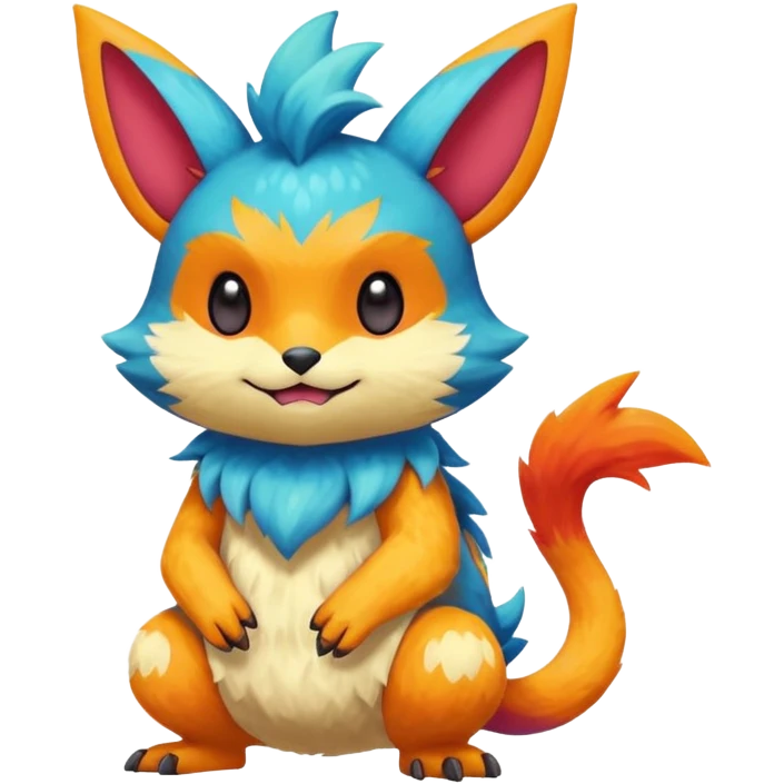 Colorful cute furry anthropomorphic painted Fakémon-Pokémon-creature emoji