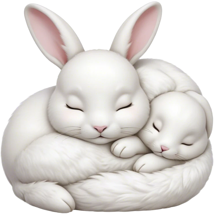 Meme-Worthy Cute Sleeping White Rabbit Portrait Emoji, Head resting peacefully with a contented smile, showcasing a delightfully compact build and a luxuriously soft pure white fur, eyes shut in a serene nap, Simplified yet hilariously adorable features, highly detailed, glowing with a soft, drowsy light, high shine, relaxed and utterly lovable, stylized with an air of playful laziness, bright and heartwarming, soft glowing outline, capturing the essence of a comically sleepy bunny, so meme-worthy it feels like it could instantly become the next viral sensation of adorable slumber! emoji