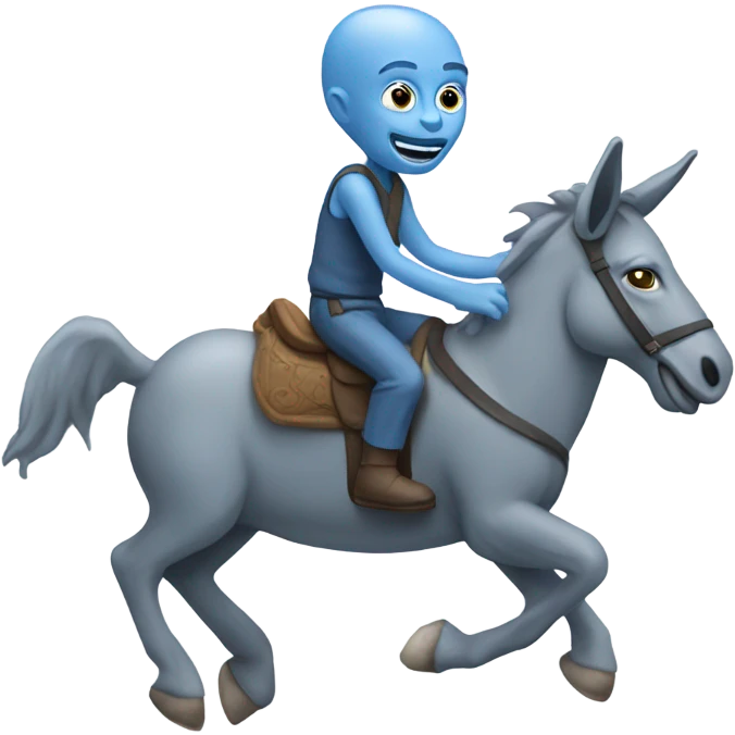 Gray alien riding a blue donkey emoji