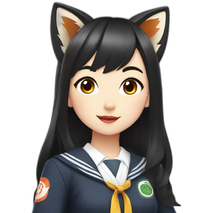 fox girl with black haired in Japanese school uniform emoji
