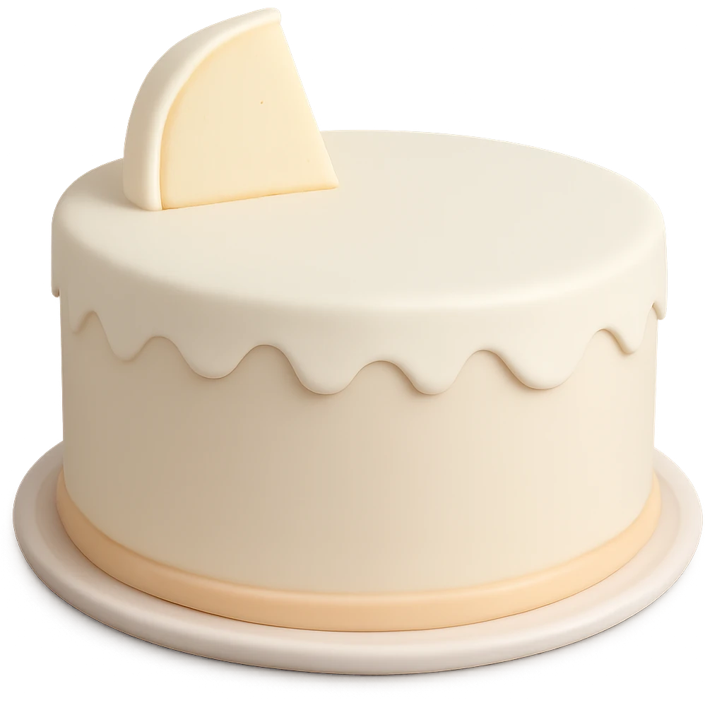 Add a smooth white fill on top of the cake dough, like a layer of white icing, keep the background transparent. emoji