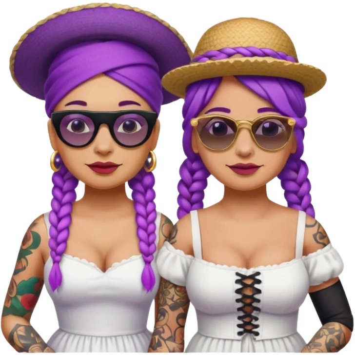 tattoed glassess fat venice gondolier with iconic hat woman purple braided hair emoji