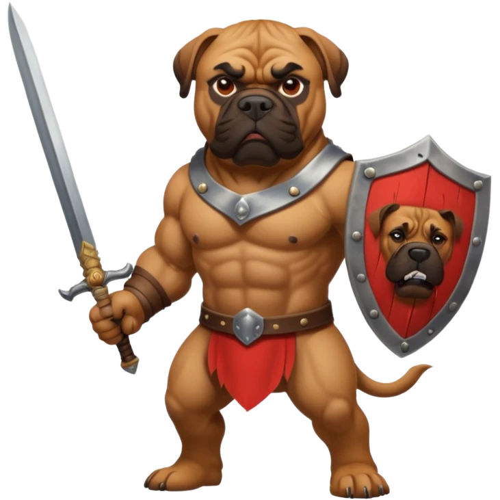 A bullmastiff as a legend with sword and shield emoji