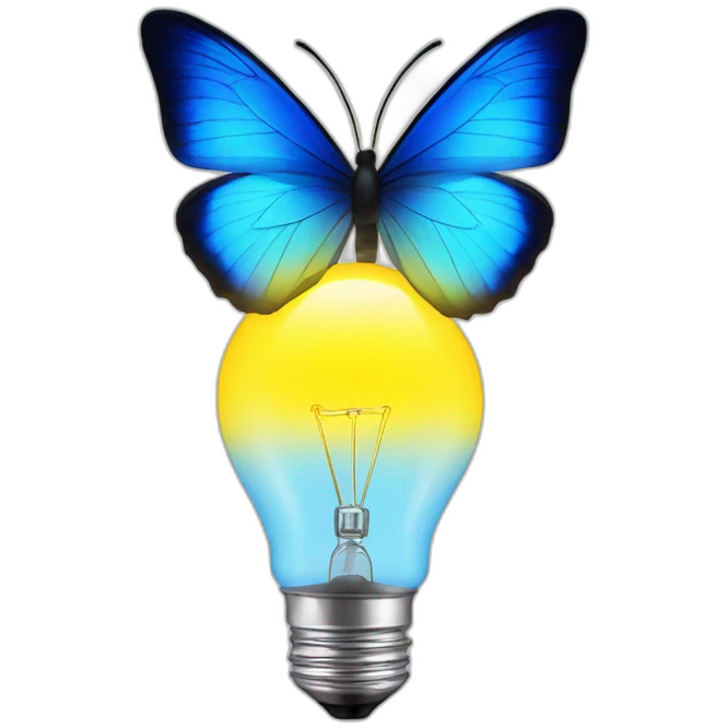 blue butterfly and yellow light bulb emoji