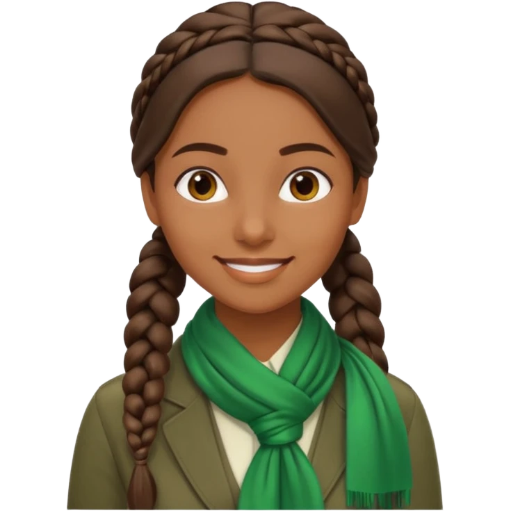 brown-skinned girl accountant with long dark brown side braid and green silk scarf around neck emoji