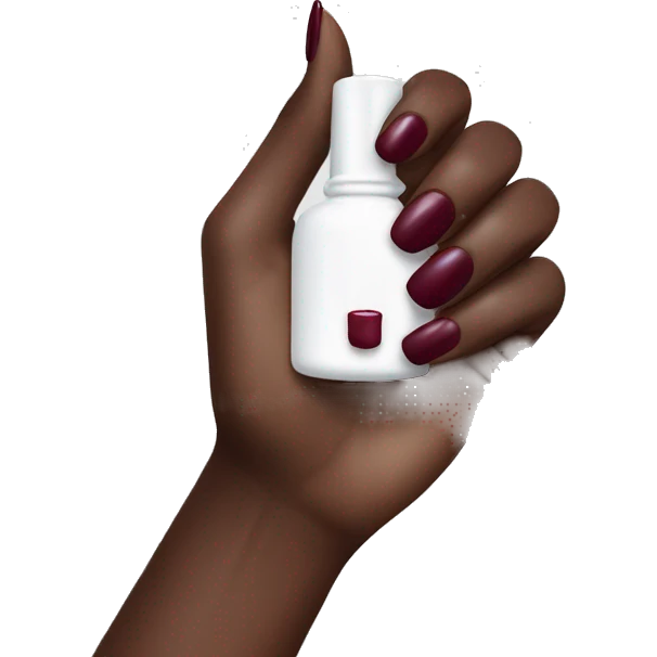White female hand with burgundy nail polish on her nails with the bottle in her hand emoji