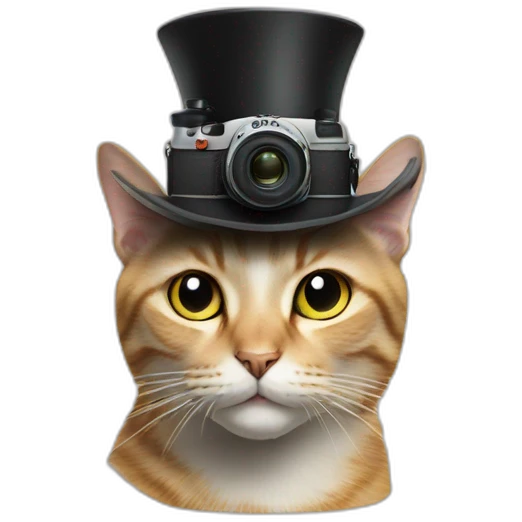 Cat in high hat with photo camera emoji