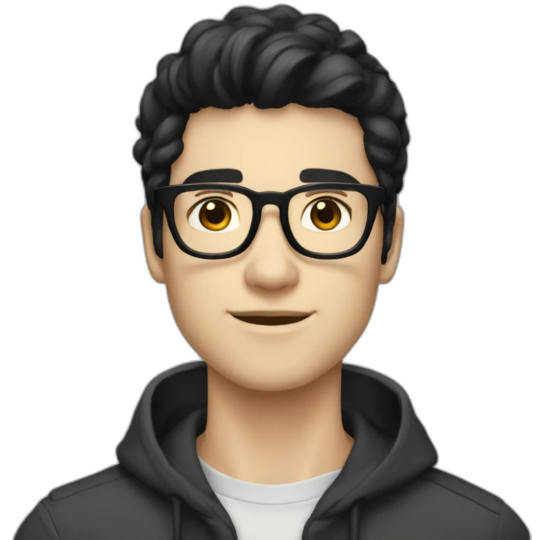 23 year old man white skin, glasses black hair, coding emoji
