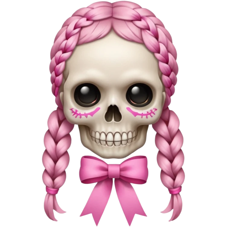skull emoji with pink ribbon pookie and two braids emoji