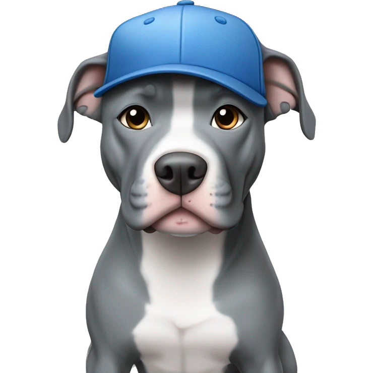 Blue nose pitbull all gray no white in color with blue eyes. Dog must be wearing a baseball hat. Don't generate a body just the head. emoji