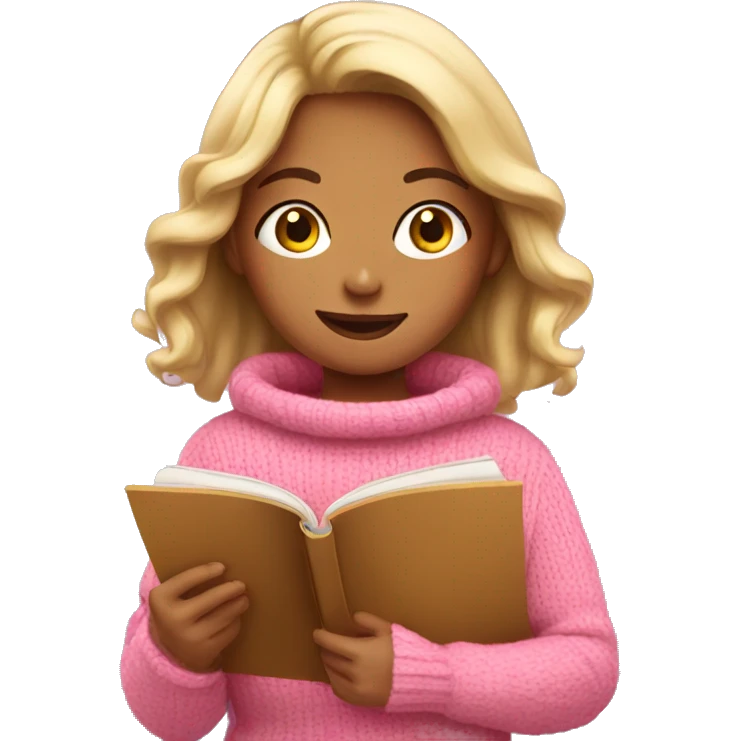 Girl reading wearing cozy pink sweater  emoji