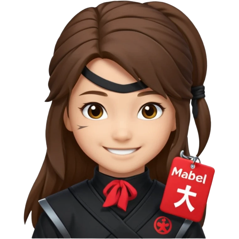 i need girl ninja smile with long brown hair with black costume with name mabel emoji
