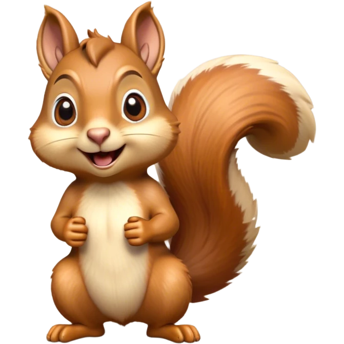 Cinematic Comical Squirrel Portrait Emoji, Head tilted dramatically with an exaggeratedly surprised expression and wide, comical eyes, featuring a petite, sprightly body with a dramatically bushy tail and perky, animated ears, Simplified yet hilariously expressive features, highly detailed, glowing with a slightly sassy woodland glow, high shine, dramatic yet playful, stylized with an air of cheeky forest mischief, soft glowing outline, capturing the essence of a meme-worthy squirrel that looks ready to scamper into viral fame with its playful antics! emoji