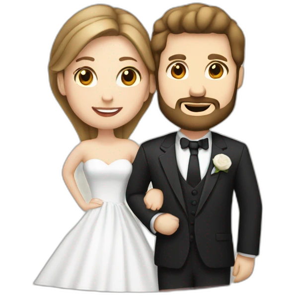 wedding between a light brown hair white woman and a dark hair white man with a trimmed beard  emoji