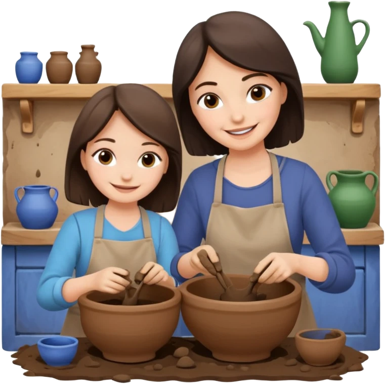 mother and daughter doing potery emoji
