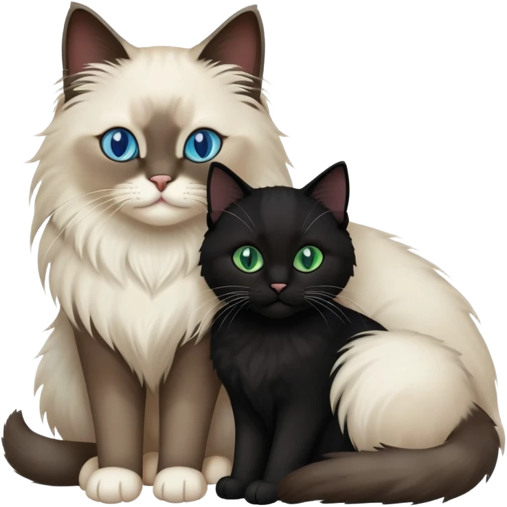 One ragdoll cat and one black cat hugging  emoji
