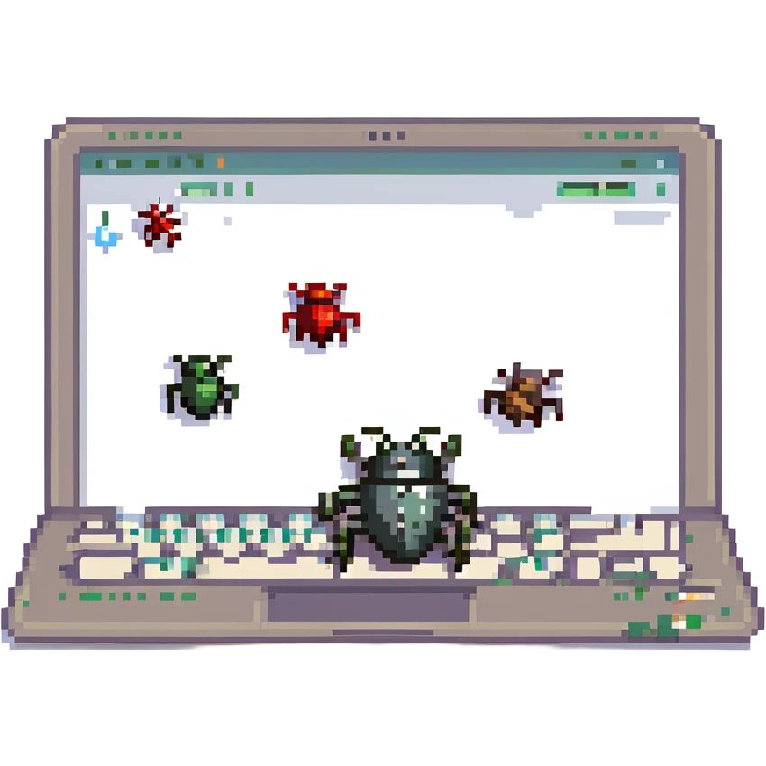 Laptop with bugs running around on the keyboard emoji
