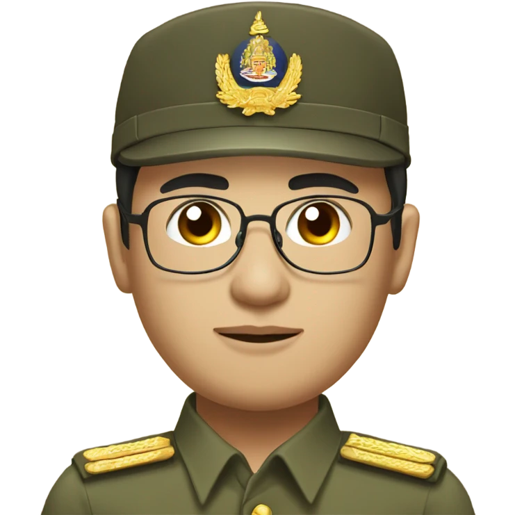 man with round glass wearing thai governer khaki uniform pay respect emoji