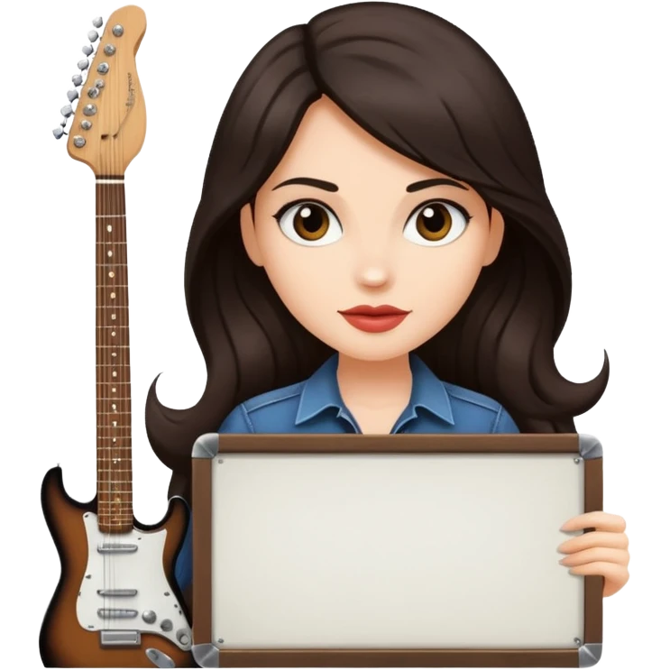 Fair skin long dark brown hair Rock n roll chick holding a large blank sign emoji