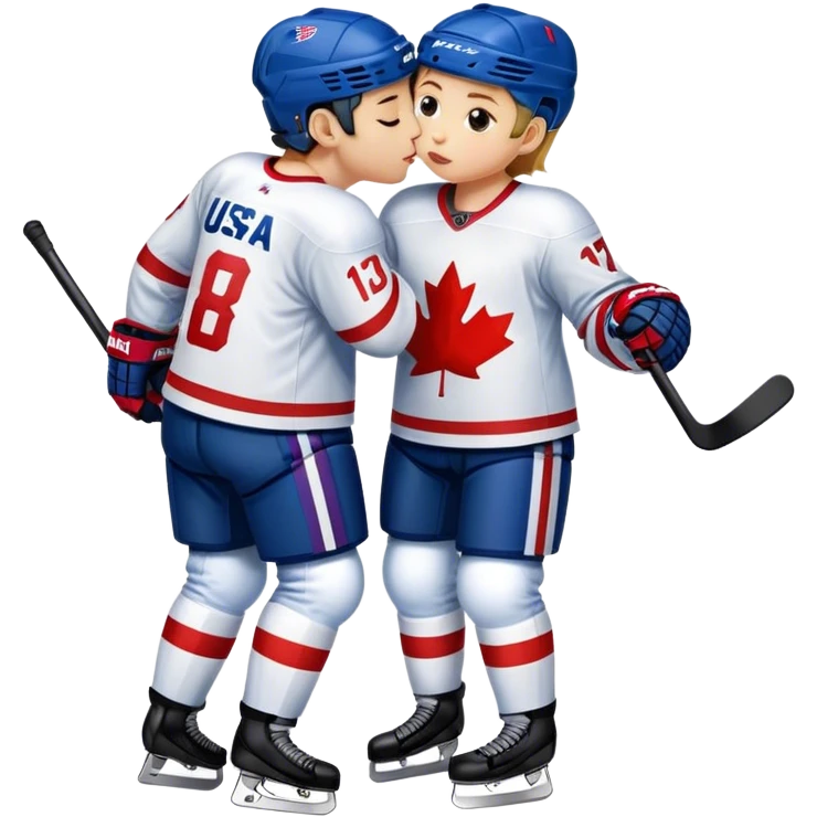 USA and Canada hockey players kissing  emoji