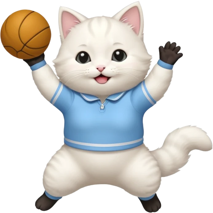 A chubby white kitten in pastel uniform jumping in cheer pose. emoji