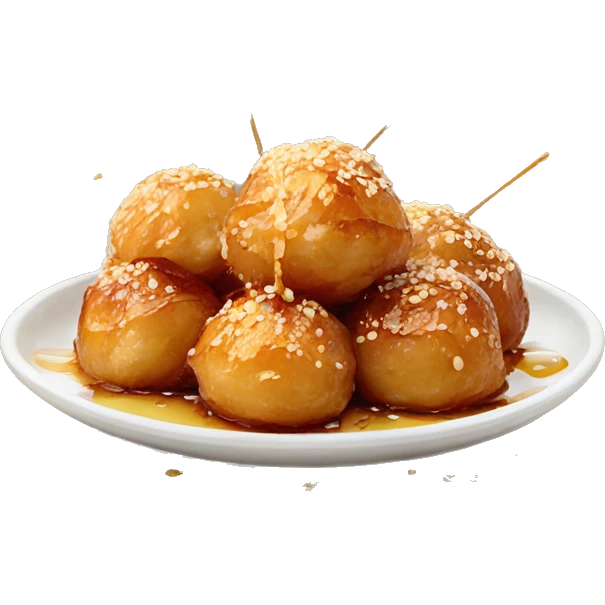 Greek loukoumades in a plate with honey drizzle and sesame seeds emoji
