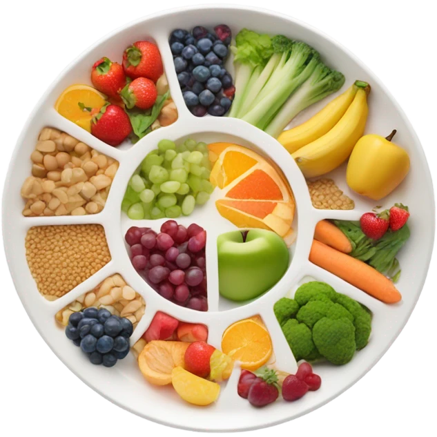 round white plate full of healthy food emoji
