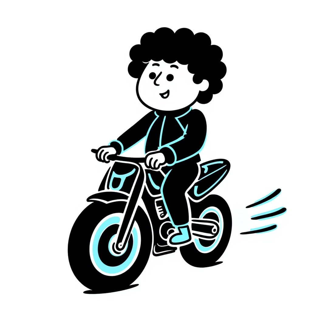 Cabbage Patch Kid dressed as Tron character, 80's retro sci-fi, riding a light cycle emoji