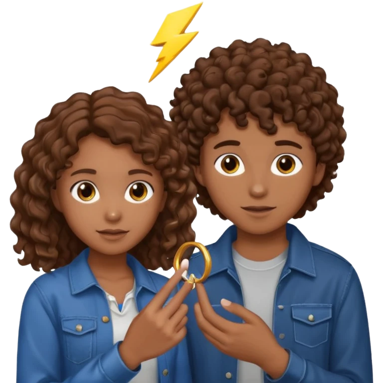 a 15 year old girl with brown curly hair but she has lightnings in it with a brown haired boy who gave her a promise ring emoji