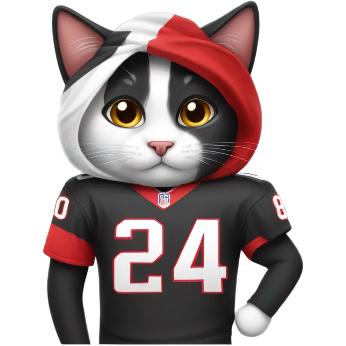 A black and white cat wearing a Washington commanders jersey  emoji