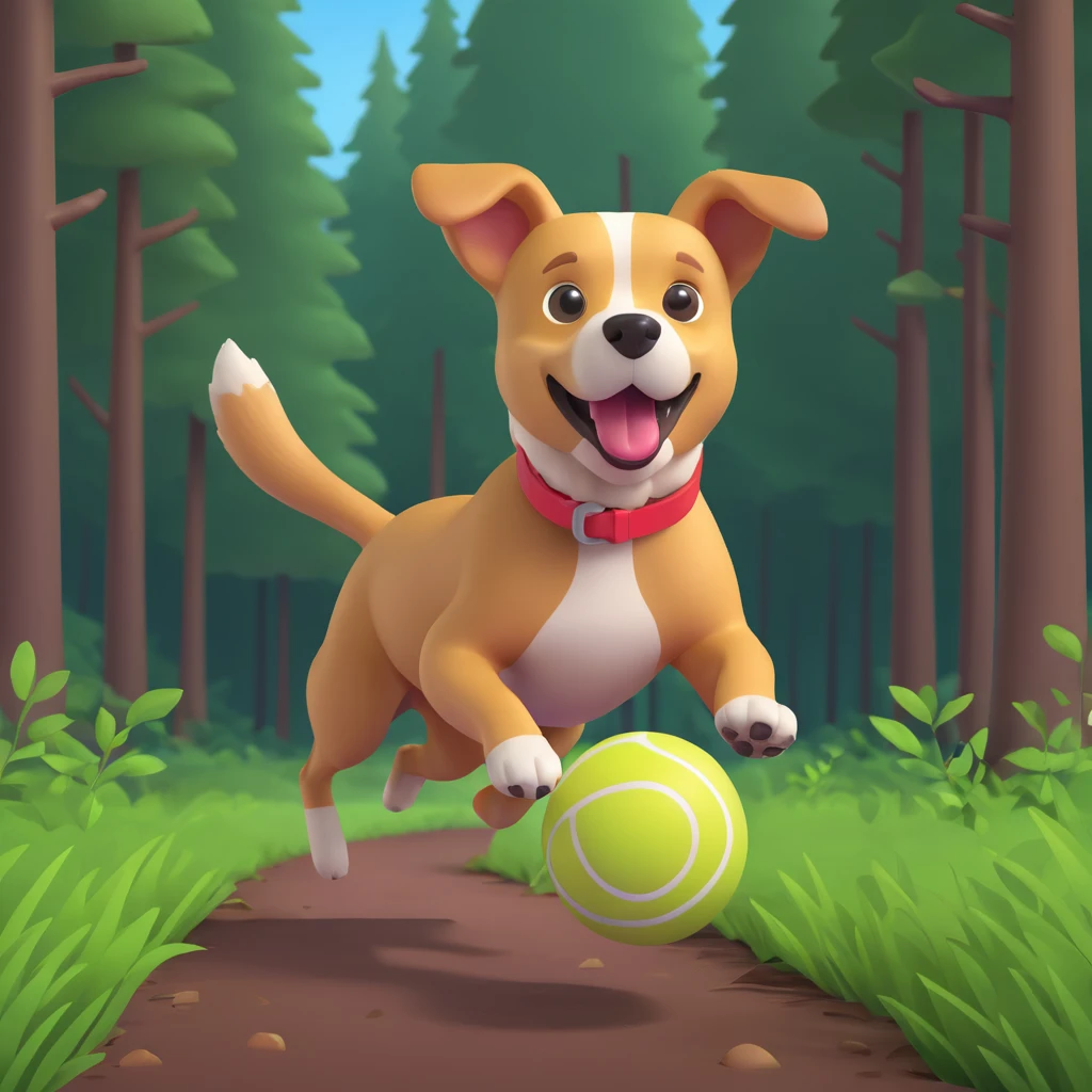 dog chasing ball in forrest, close up pose emoji