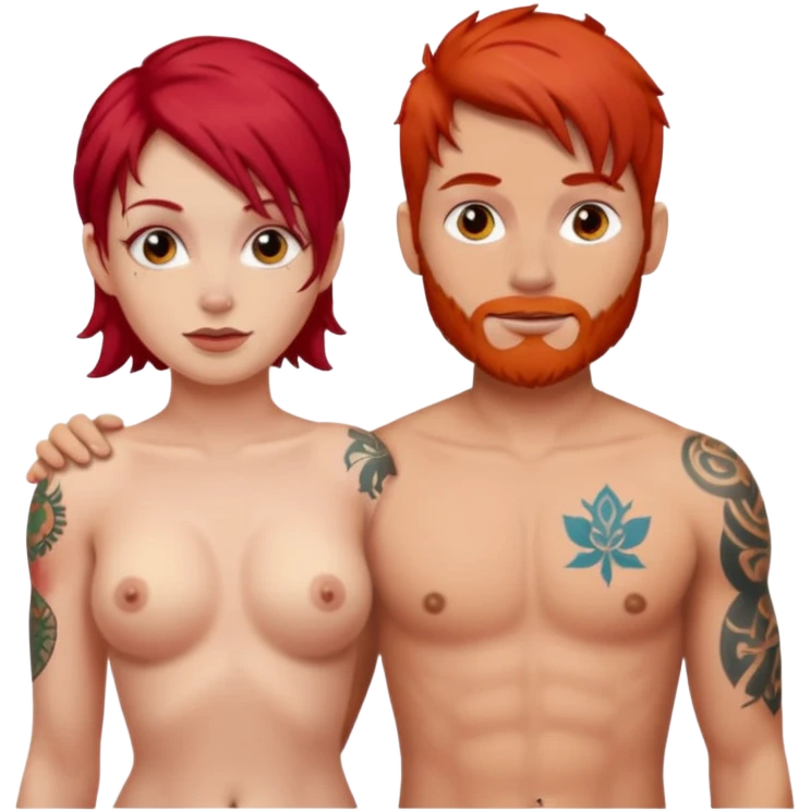 naked, tattoed female, red hair female, male emoji