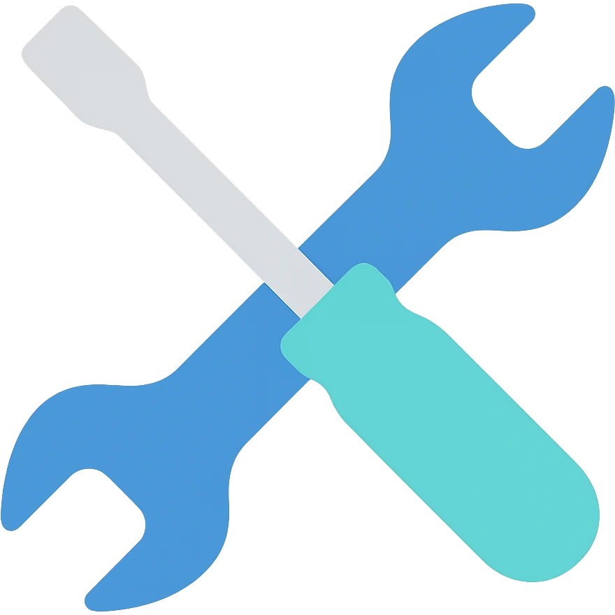 Wrench and screwdriver crossed, flat emoji style, outline with blue and turquoise colors emoji