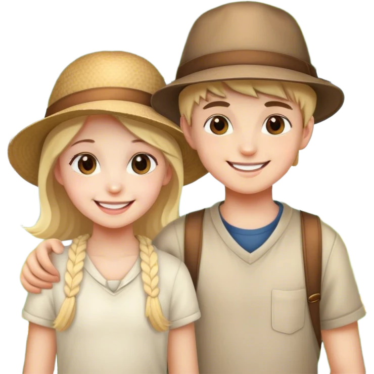 boy and girl with hat smiling together outdoors emoji