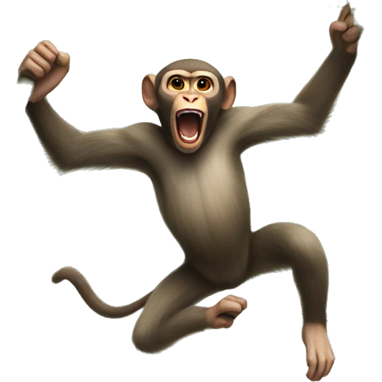 Aggressive wild macaque jumping on a liana emoji
