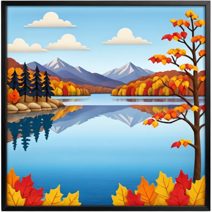 Beautiful lake during the fall made of felt, scrapbooking emoji