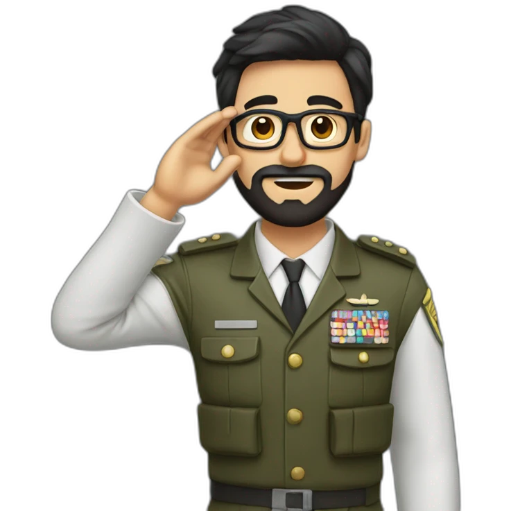 nerd with dark hair and beard saluting like a soldier emoji