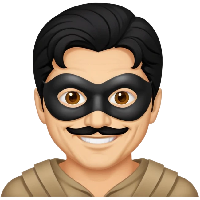 full face masked man, evil, serial killer, creepy, black hair, older, shoulders, smiling emoji