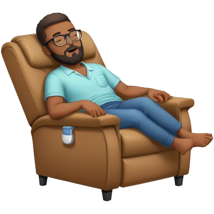 Black hair Guy with glasses and beard sleeping on recliner and drooling  emoji